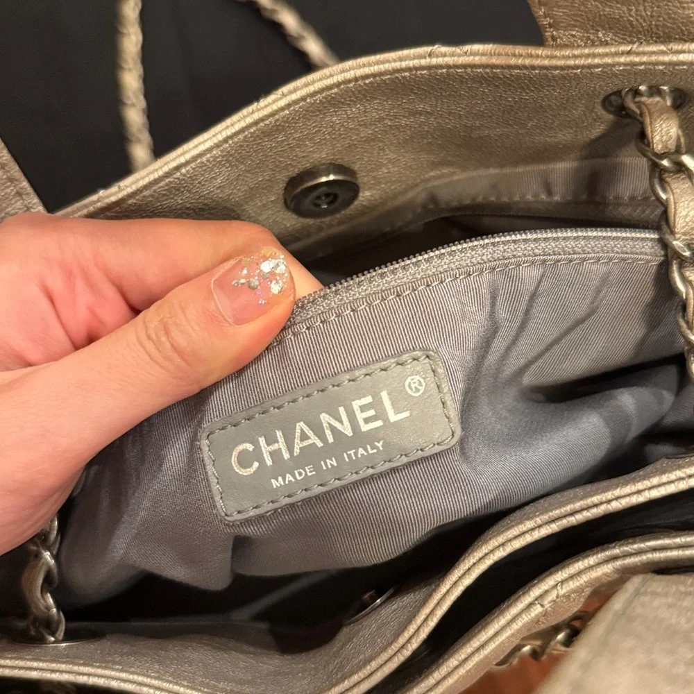 CHANEL CC GHW 2 Way Chain Shoulder Bag Calfskin Leather in Grey